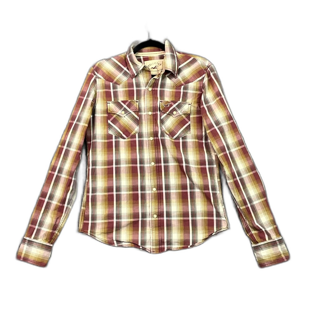 Hollister Western Shirt Mens Small Plaid Pearl Snap Rancher Cowboy Rodeo Riding